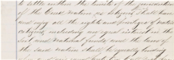 Detail from Article Two of the ratified Indian Treaty with the Creeks, signed in Washington, D.C., June 14, 1866. It calls for Freedmen to "enjoy all the rights and privileges of Native citizens." (National Archives)