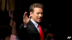 Sen. Rand Paul, R-Ky. arrives to announce the start of his presidential campaign, April 7, 2015, at the Galt House Hotel in Louisville, Ky.