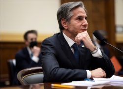 FILE - Secretary of State Antony Blinken testifies before the House Committee on Foreign Affairs on the Biden Administration’s priorities for U.S. Foreign Policy, on Capitol Hill Washington,,March 10, 2021.