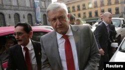Mexico's President-elect Andres Manuel Lopez Obrador arrives at the Palace of Mines in Mexico City, Mexico, Aug. 6, 2018.