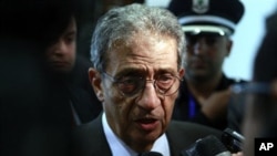 Secretary-General of the Arab League Amr Moussa talks to reporters at the convention center in Sirte, Libya, 08 Oct 2010