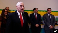 Vice President Mike Pence arrives to speak at Iglesia Doral Jesus Worship Center for a round-table discussion on the political crisis in Venezuela with community leaders in Doral, Fla., Feb. 1, 2019.