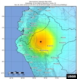 Peru earthquake locator map, Nov. 28, 2021