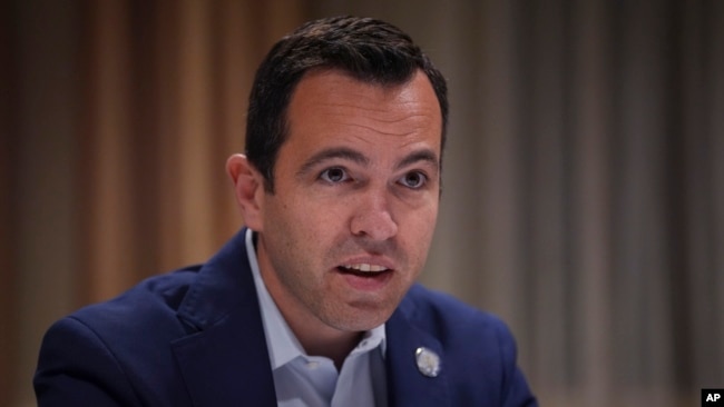 FILE - New Jersey Attorney General Matthew Platkin speaks during an interview with The Associated Press, in Philadelphia, Nov. 21, 2024.