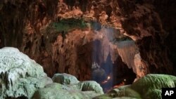 This undated photo provided by the Callao Cave Archaeology Project in April 2019 shows Callao Cave on Luzon Island of the Philippines, where the fossils of Homo luzonensis were discovered. (Callao Cave Archaeology Project via AP)