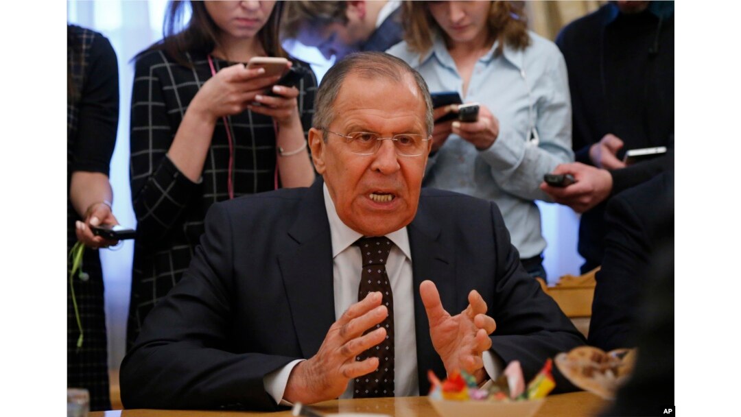 Menteri Luar Negeri Rusia, Sergey Lavrov di kantor Kementerian Luar Negeri Rusia, Moskow, 13 Maret 2018.