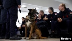 Fire fighters from Serbia arrive at the Adana Sakirpasa Airport following the earthquake in Adana, Turkey Feb. 7, 2023.