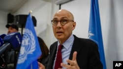 El alto comisionado de la ONU para los Derechos Humanos, Volker Türk, habla con la prensa en Damasco, Siria, el miércoles 15 de enero de 2025. (AP foto/Omar Sanadiki).