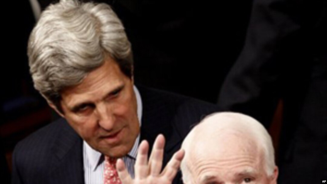 Sen. John McCain, R-Ariz., right, and Sen. John Kerry, D-Mass. are seen on Capitol Hill in Washington, Tuesday, Jan. 25, 2011, prior to the start of President Barack Obama's State of the Union address.