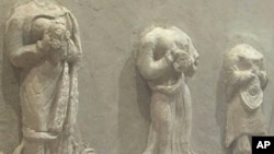 Ancient stone carvings on display at the Kabul Museum in Afghanistan