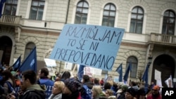 Public workers take part in a protest in downtown Ljubljana, Wednesday, Jan. 23, 2013.