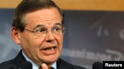 FILE - Senator Robert Menendez (D-NJ) at a new conference in January, 2013.