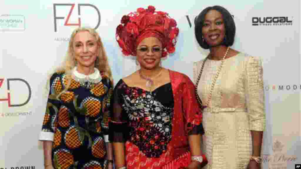 Folorunshu Alakija, center, Founder of Rose of Sharon Foundation at the Fashion 4 Development First Ladies Luncheon and Fashion Show in New York.