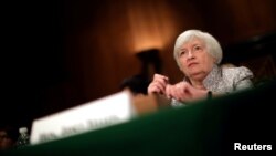 La présidente de la Fed Janet Yellen temoigne devant le Congrès à Capitol Hill, quartier de Washington DC, le 13 juillet 2017.