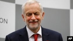 Britain's Labour Party leader Jeremy Corbyn waits to make an address after he retained his seat in Islington, London, June 9, 2017.