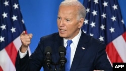 US President Joe Biden speaks during a press conference at the close of the 75th NATO Summit at the Walter E. Washington Convention Center in Washington, DC on July 11, 2024. (Photo by Mandel NGAN / AFP)