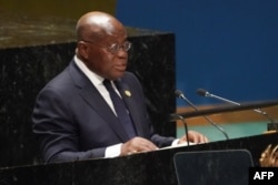 FILE - Ghana President Nana Akufo-Addo addresses the 78th United Nations General Assembly at UN headquarters in New York City on September 20, 2023.