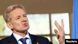 Jan Egeland, Conseiller spécial de l'ONU pour la Syrie assiste à une conférence de presse après une réunion aux Nations Unies à Genève, Suisse, 1er décembre 2016. 