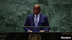 Transitional President General Brice Clotaire Oligui Nguema of Gabon addresses the United Nations General Assembly at U.N. headquarters in New York on Sept. 26, 2024. To the dismay of Gabon's opposition, a proposed new constitution would allow Nguema to run for president.