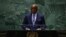 Transitional President General Brice Clotaire Oligui Nguema of Gabon addresses the United Nations General Assembly at U.N. headquarters in New York on Sept. 26, 2024. To the dismay of Gabon's opposition, a proposed new constitution would allow Nguema to run for president.