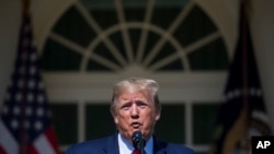 President Donald Trump speaks before signing H.R. 1327, an act ensuring that a victims' compensation fund related to the Sept. 11 attacks never runs out of money, in the Rose Garden of the White House in Washington, July 29, 2019. 