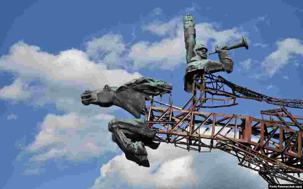 A Soviet monument is disassembled near an urban-type settlement Olesko, Lviv region, western Ukraine, 06 June 2016.
