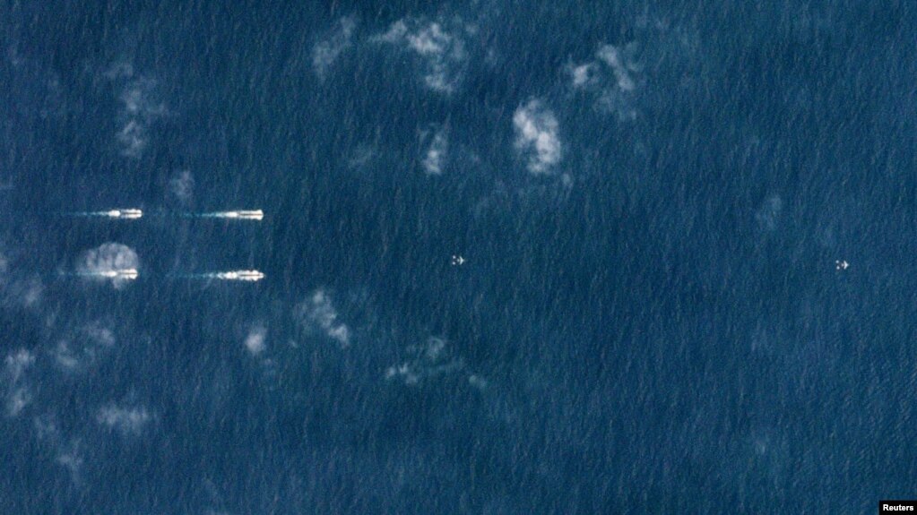 Hình ảnh vệ tinh chụp ngày 26 tháng 3, 2018 cho thấy tàu Trung Quốc ở phía nam Đảo Hải Nam. (Planet Labs/Handout via REUTERS )