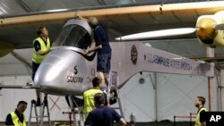Solar Impulse is prepared for second leg of the 2013 Across America mission, Phoenix, Arizona, May 22, 2013.