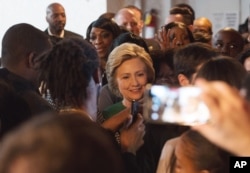 Democratic presidential candidate Hillary Clinton exits after speaking at New Greater Bethel Ministries during a campaign stop,in New York, April 10, 2016.