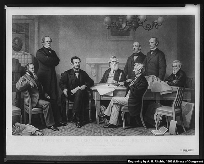 First reading of the Emancipation Proclamation before the cabinet.