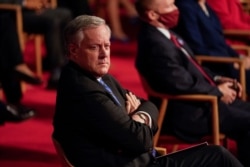 White House Chief of Staff Mark Meadows waits in his seat for the start of the first presidential debate, Sept. 29, 2020, in Cleveland, Ohio.