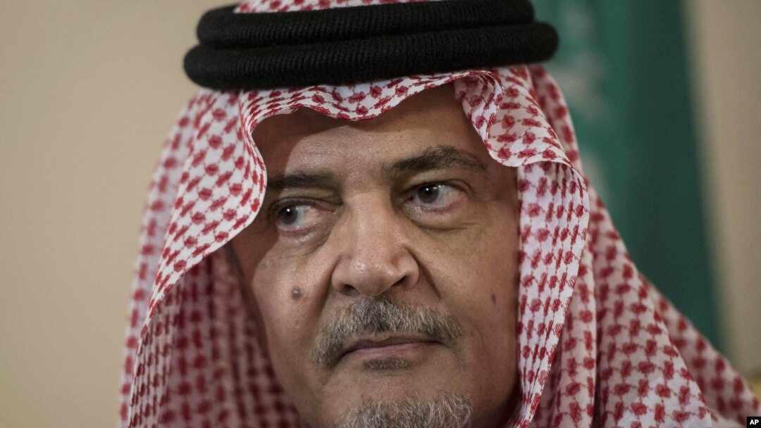 FILE - Saudi Foreign Minister Prince Saud al-Faisal pauses as he makes a statement to the media in Riyadh, Saudi Arabia, Jan. 5, 2014.