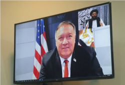 Photo released by the Taliban spokesman from Pompeo-Baradar video meeting. (Courtesy: Taliban media)
