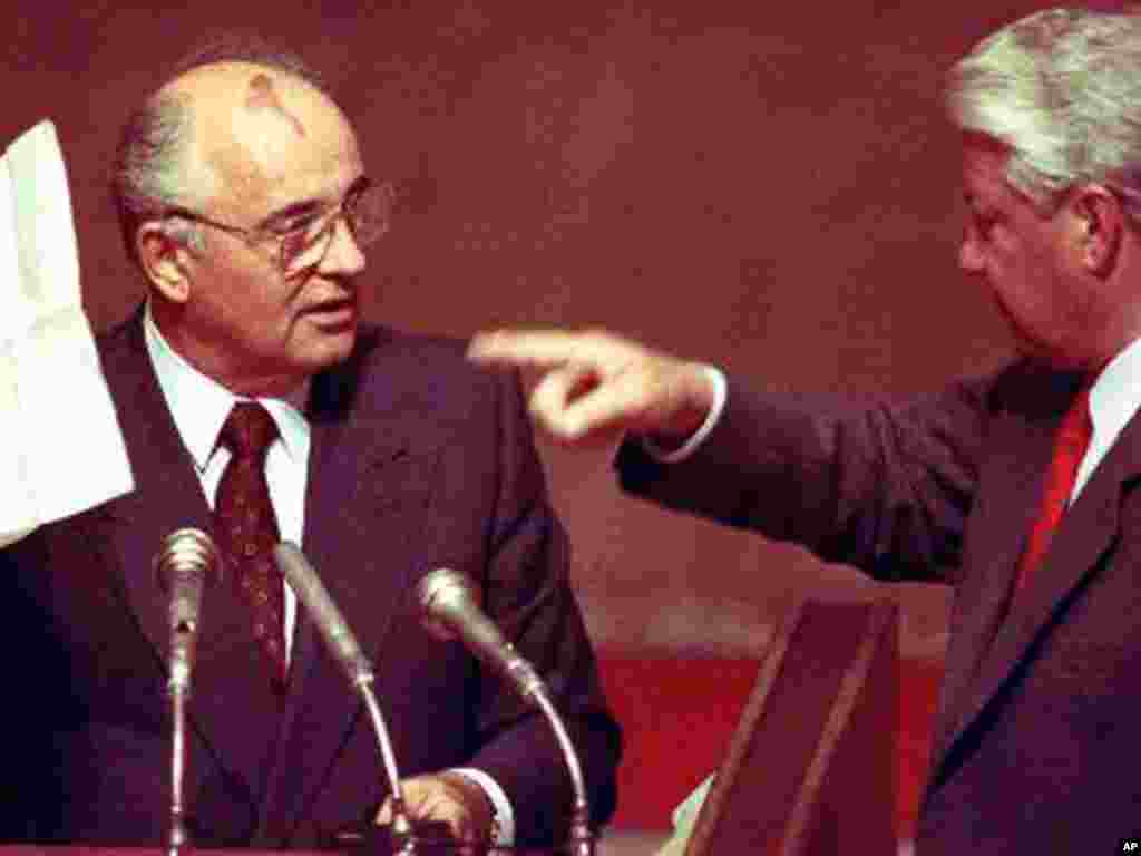 Mr. Gorbachev survives a coup organized by hard-line communists as an effort to save the Soviet Union. (AP)