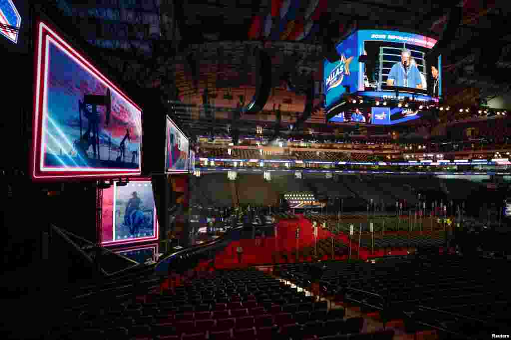 Inside the American Airlines Center, as the final preparations are underway for the Republican National Midterm Convention in Dallas, Texas, U.S., September 8, 2026. 