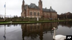 Bagian depan Pengadilan Internasional di Den Haag, Belanda, 2 Februari 2018.