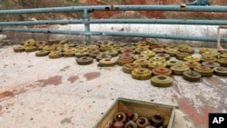 Landmines are collected by Syrian engineering troops from the M5 highway, recaptured by President Bashar Assad's forces. (File)