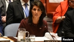 美國常駐聯合國代表黑利在紐約聯合國總部安理會上發言（資料圖片）