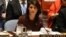 Đại sứ Mỹ tại Liên hiệp quốc Nikki Haley tại một cuộc họp của Hội đồng Bảo an LHQ.