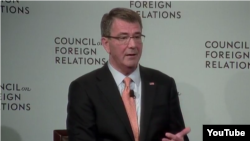 Menteri Pertahanan Amerika, Ash Carter memberikan pidato di hadapan Council on Foreign Relations di New York hari Jumat (8/4).