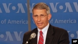 Dr. Anthony Fauci gives a media briefing at VOA, 7 July 2010