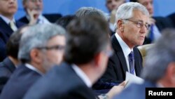 U.S. Defense Secretary Chuck Hagel attends a NATO defence ministers meeting at the Alliance headquarters in Brussels, Belgium, Oct. 22, 2013.