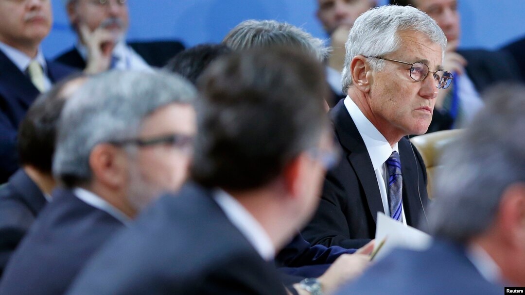 U.S. Defense Secretary Chuck Hagel attends a NATO defence ministers meeting at the Alliance headquarters in Brussels, Belgium, Oct. 22, 2013.