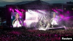 Ariana Grande performs during the One Love Manchester benefit concert for the victims of the Manchester Arena terror attack at Emirates Old Trafford, Greater Manchester, Britain, June 4, 2017