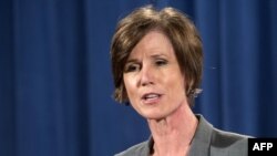 FILE - Then-Deputy Attorney General Sally Yates speaking during a press conference in Washington, DC, June 28, 2016.