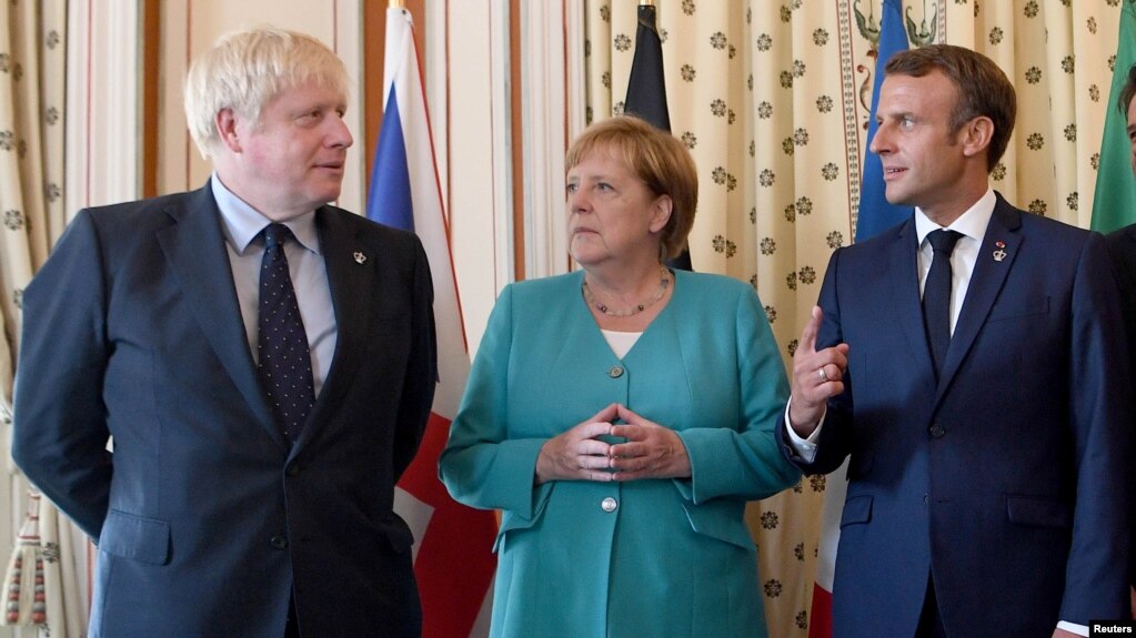 Thủ tướng Anh Boris Johnson, Thủ tướng Đức Angela Merkel và Tổng thống Pháp Emmanuel Macron