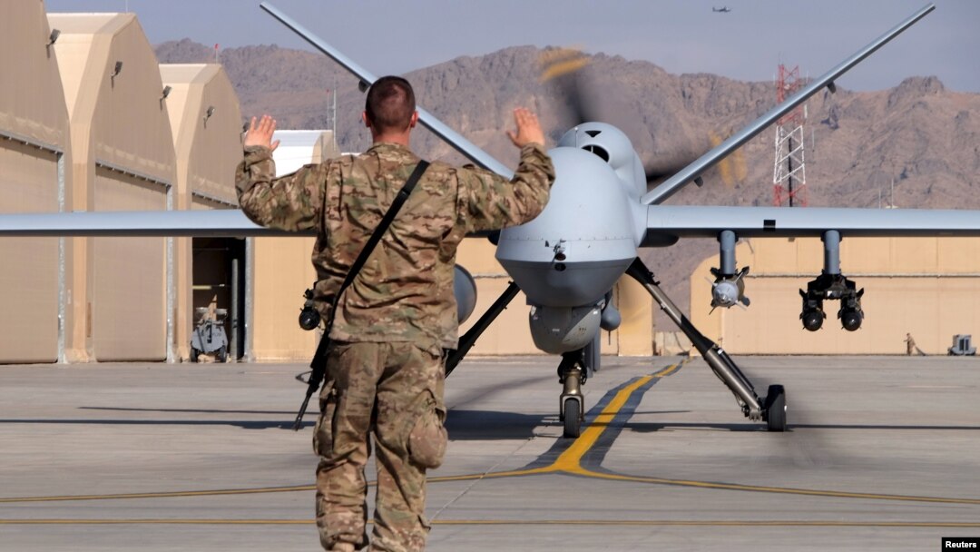 نمونه ای از پهپاد آمریکا به نام MQ-9 در پایگاه قندهار در افغانستان.