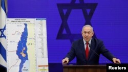 El primer ministro israelí, Benjamin Netanyahu, pronuncia un discurso en Ramat Gan, cerca de Tel Aviv, Israel, el 10 de septiembre, de 2019.