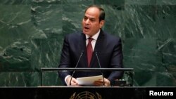 FILE - Egypt's President Abdel Fattah el-Sissi addresses the 74th session of the United Nations General Assembly at U.N. headquarters in New York City, New York, Sept. 24, 2019.