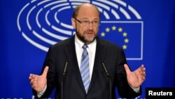 FILE - European Parliament President Martin Schulz gives a statement after the conference of Presidents at the European Parliament in Brussels, Belgium, June 24, 2016. 